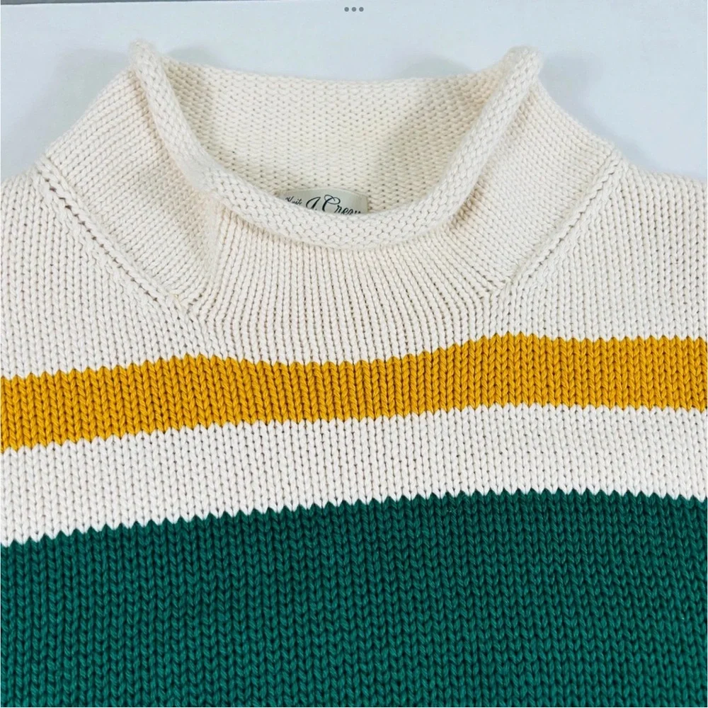 J Crew Knit Roll Neck Sweater Cotton Fisherman Oarsman Stripes Mens SZ LG
